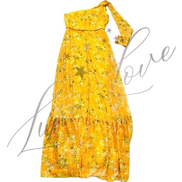 MAC DUGGAL Floral One Shoulder Bow Maxi In Yellow Multi (size 2) NWT - Picture 8 of 12